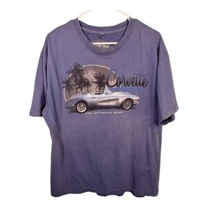 Newport Blue Corvette T-Shirt Graphic Tee Car Print Short‎ Sleeve XL